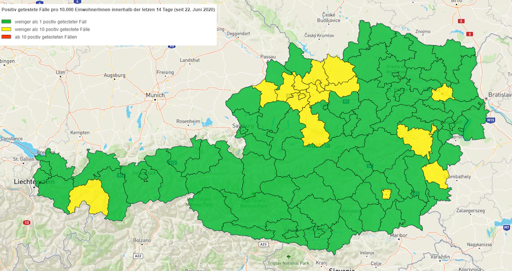 17 Bezirke sind momentan auf der Corona-Ampel österreichweit gelb.