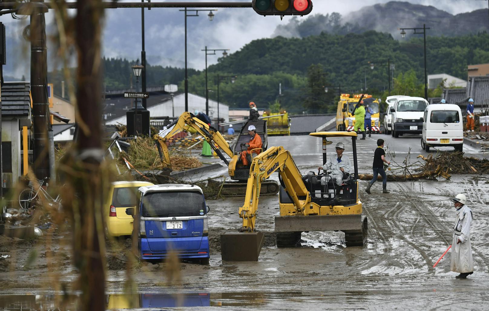 Verwüstungen nach Überflutungen in Hitoyoshi, Präfektur Kumamot, am 7. Juli 2020.