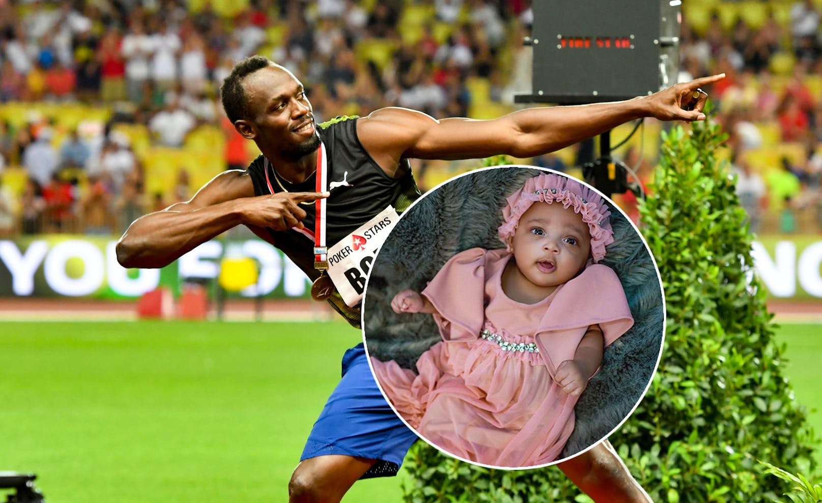 Usain Bolt mit seiner Erstgeborenen