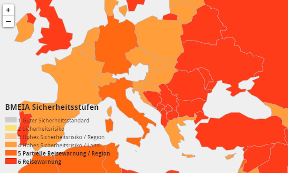 Aktuelle Reisewarnungen des Außenministeriums