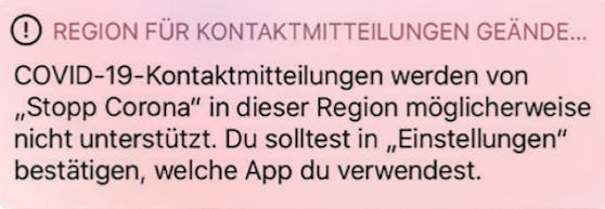 Ein Screenshot der iOS-Mitteilung.