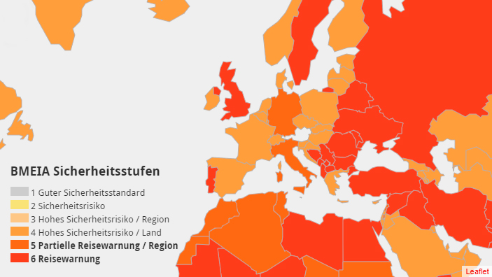 Reisewarnungen des Außenministeriums mit Stand 9. Juli 2020