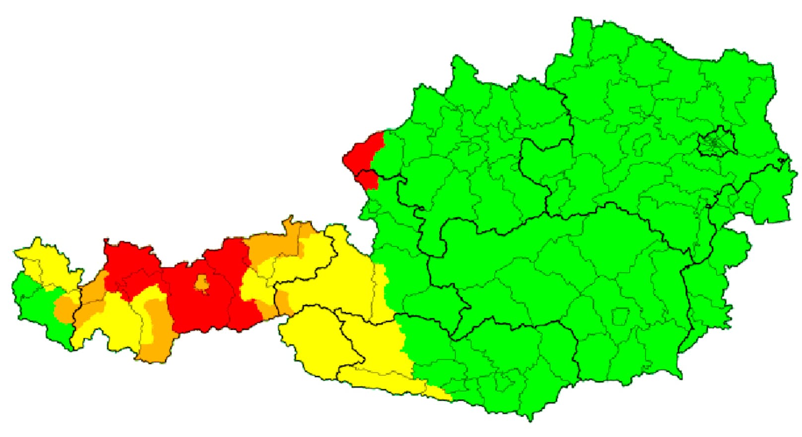 Unwetterkarte für Österreich am 1. August 2020 um 20 Uhr
