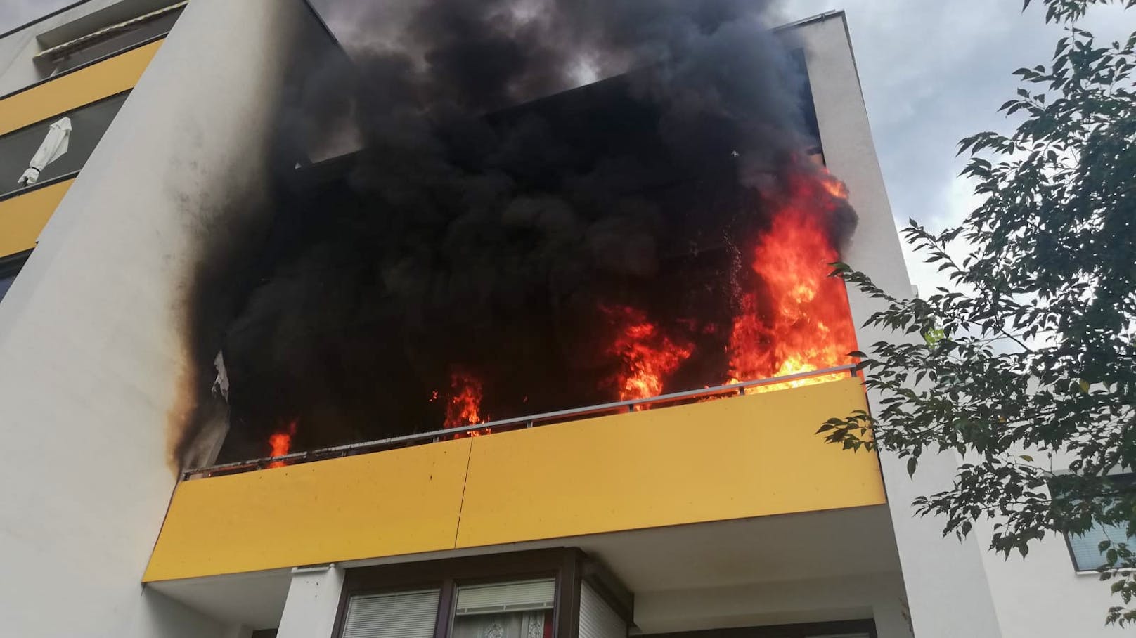 Balkonbrand Innsbruck Feuerwehr rettet Katze (10. August 2020)