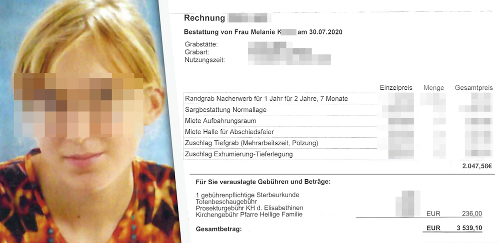Melanie K. wurde Ende Juli beerdigt. Ihr Vater hatte seinen Job aufgeben müssen, um sie pflegen zu können. Jetzt fehlt das Geld, um die offenen Begräbniskosten bezahlen zu können.