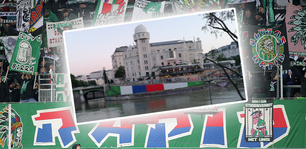 Rapid-Fans haben die Urania-Mauer verschönert.