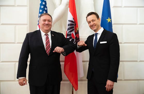 Mike Pompeo beim Handelstreffen mit Gernot Blümel.