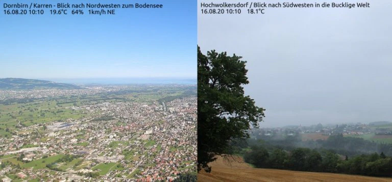 Wetter-Vergleich zwischen dem Rheintal und der Buckligen Welt am Sonntag um 10:10 Uhr MESZ