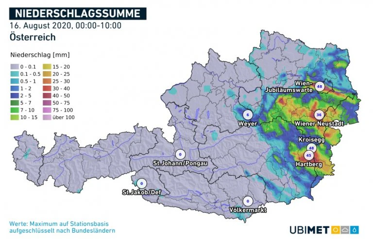 Niederschlagssumme am Sonntag bis 10 Uhr MESZ