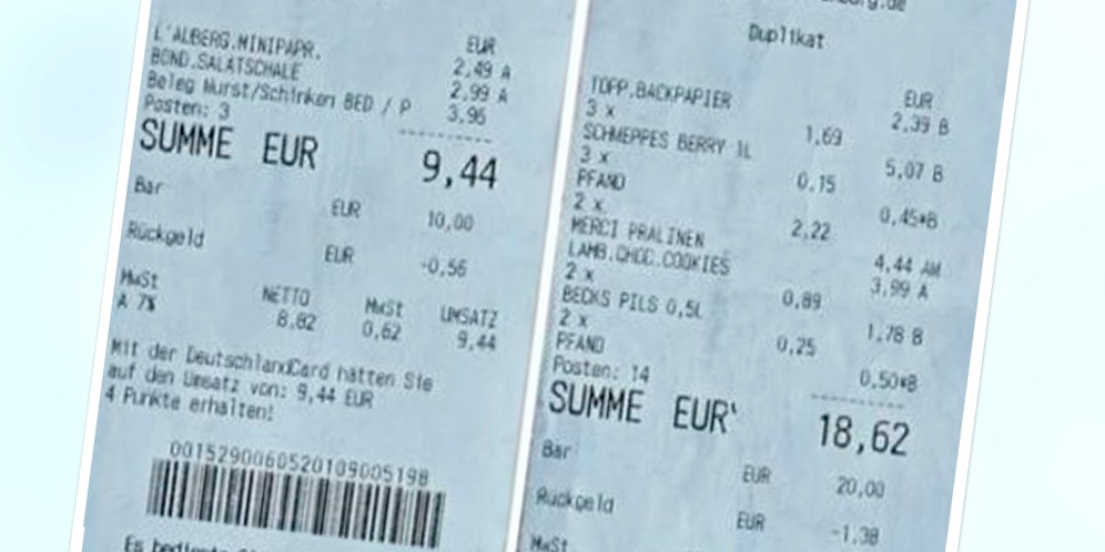 Bei den deutschen Supermärkten Edeka, Netto und Alnatura sind Kassabons nun blau