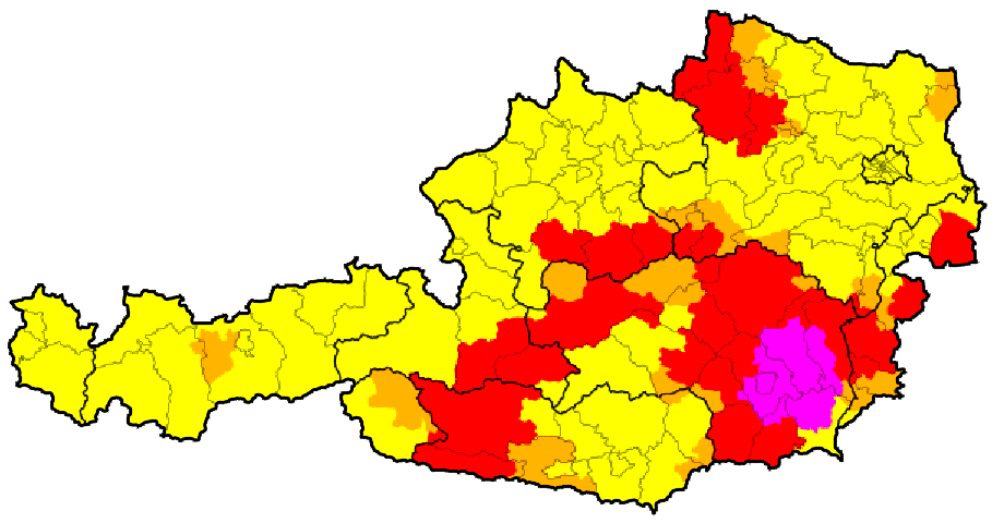 Unwetter-Warnkarte am 17. August 2020, 16.30 Uhr