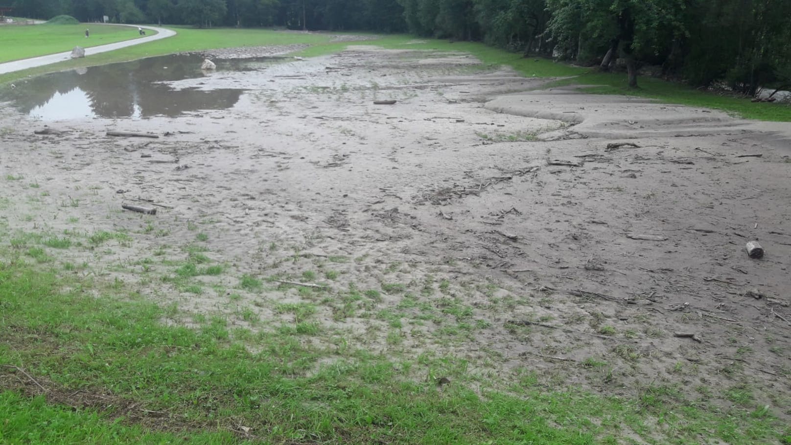 Überschwemmtes Grünland in Ratten (17. August 2020)