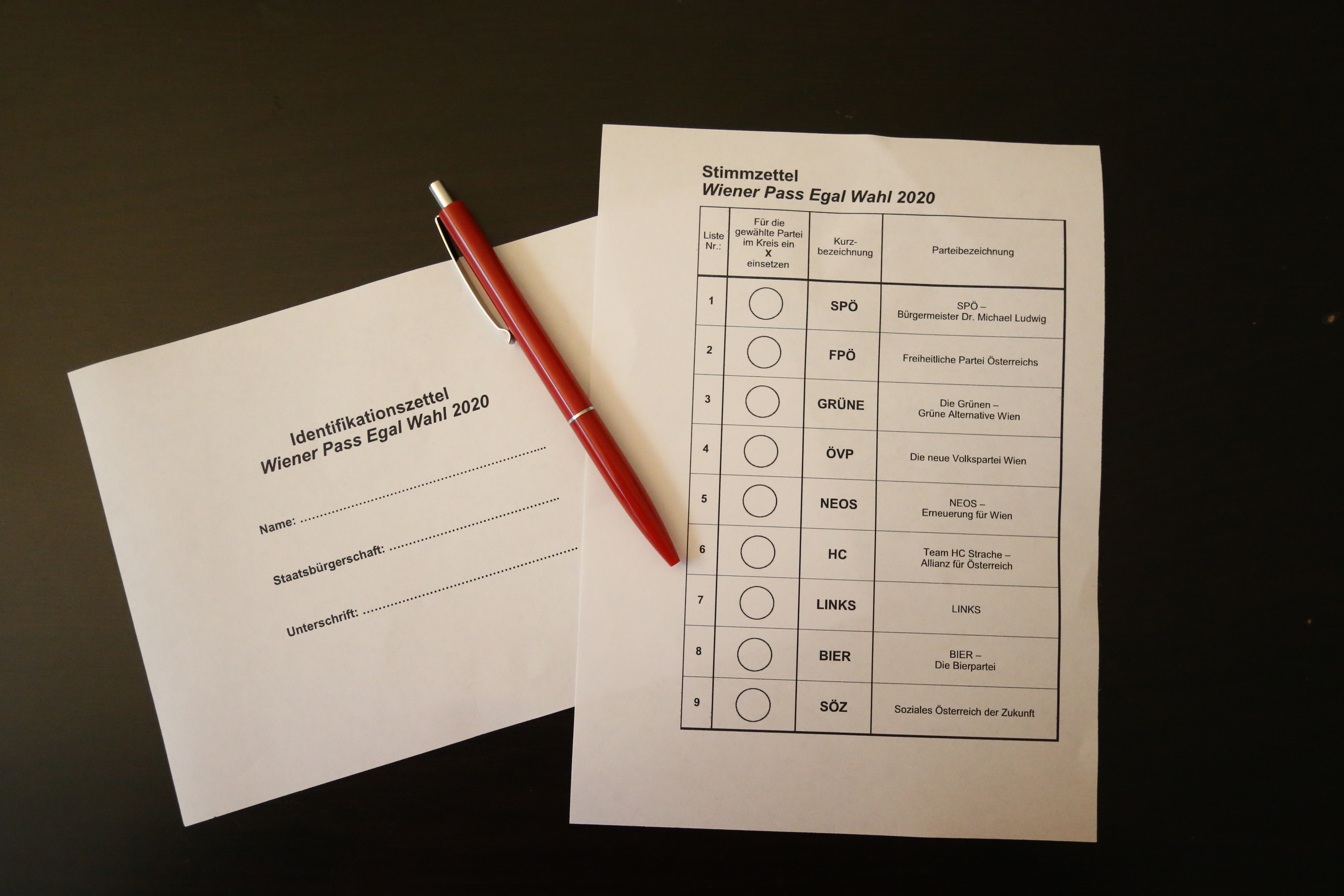 Wahlzettel der Pass Egal Wahl.