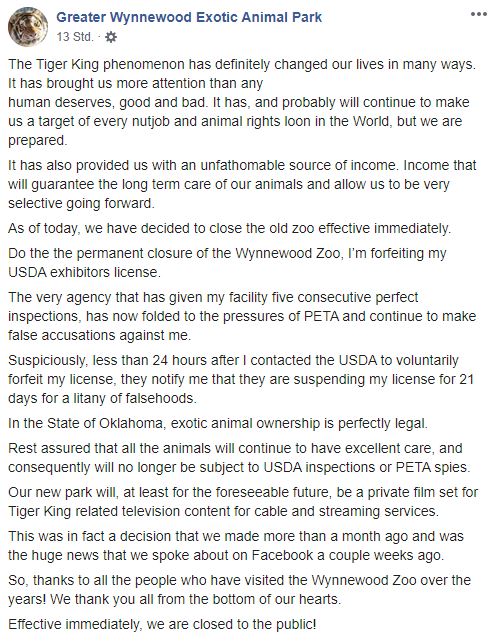 Lowes Statement auf Facebook.