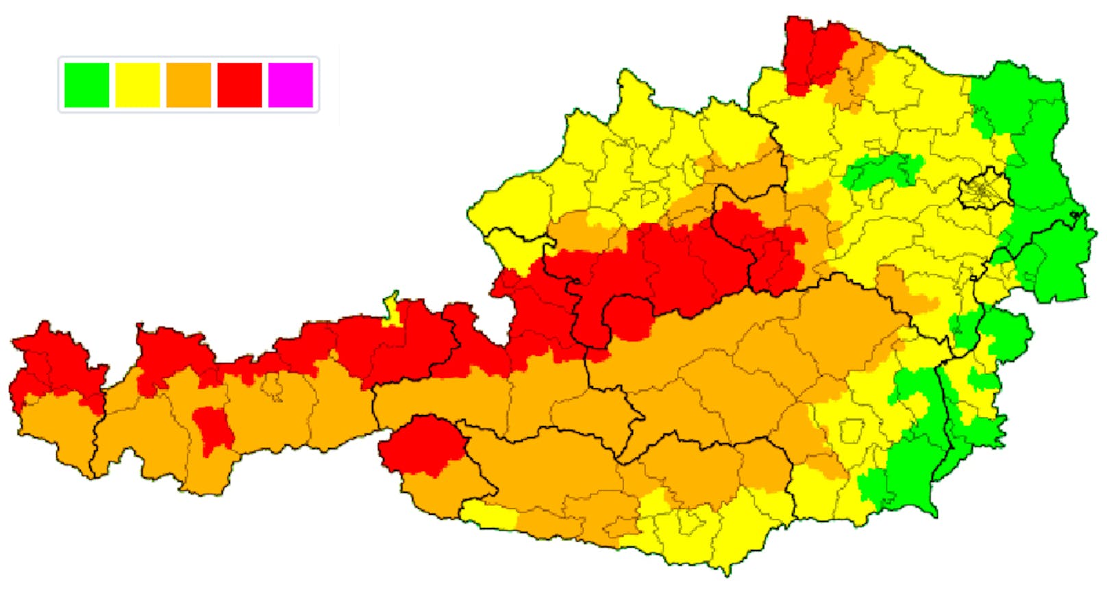 Warnstufe Rot wegen Starkregengefahr: Unwetterwarnungen in Österreich; Stand 2. August 2020, 18 Uhr