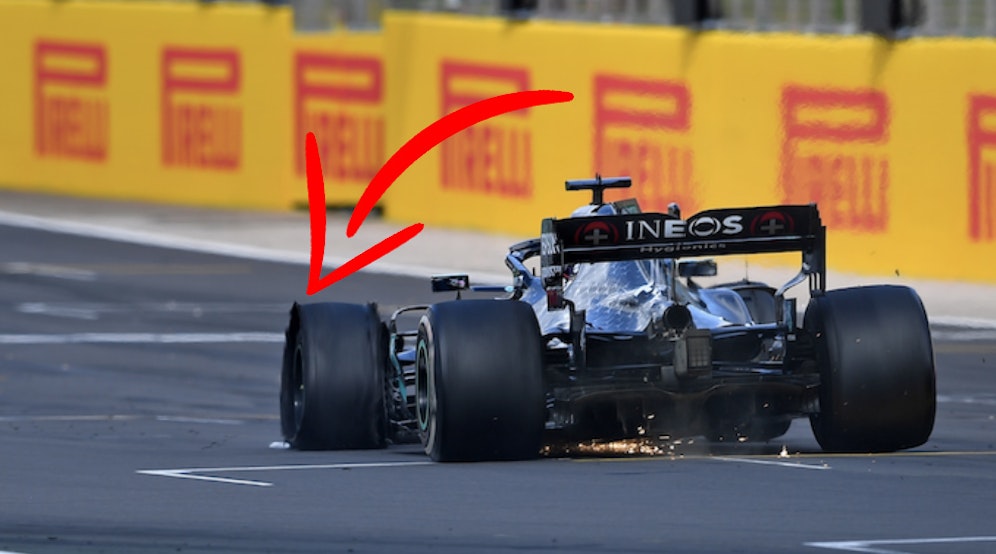 Läuft unrund: Lewis Hamiltons linker Vorderreifen