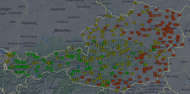Prognose der Höchstwerte am Sonntag, 23. August 2020