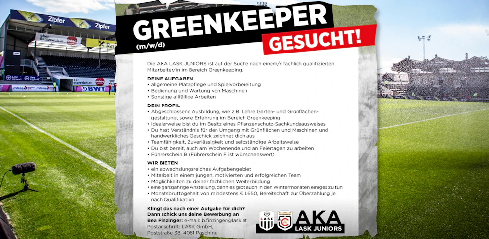 Der LASK sucht derzeit per Anzeige einen Greenkeeper. 
