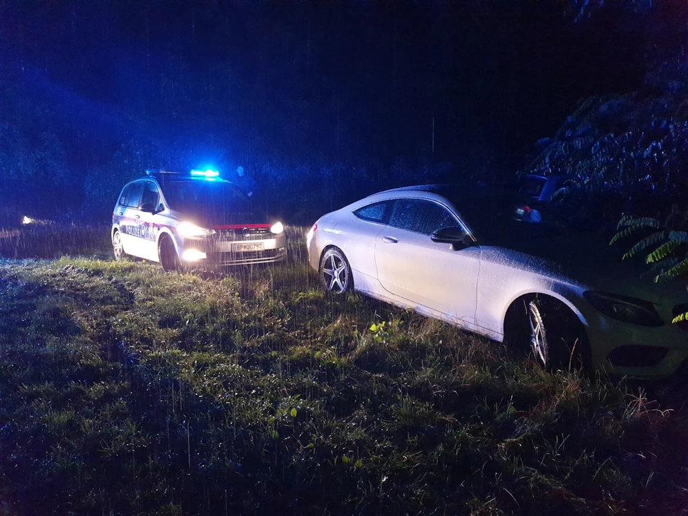 Die Polizei konnte das Auto abseits der Straße stoppen. 