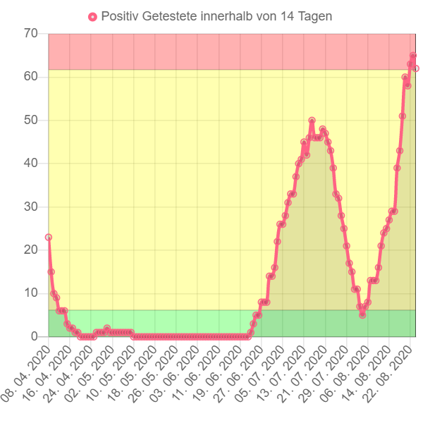 Die tägliche Zahl der positiv getesten Personen stiegt in Wels seit Anfang August wieder an