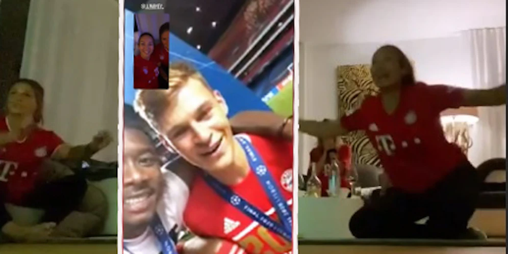 Shalimar Heppner jubelt im Hintergrund über das 1:0 durch Kingsley Coman, anschließend gratulierte sie ihrem David Alaba.