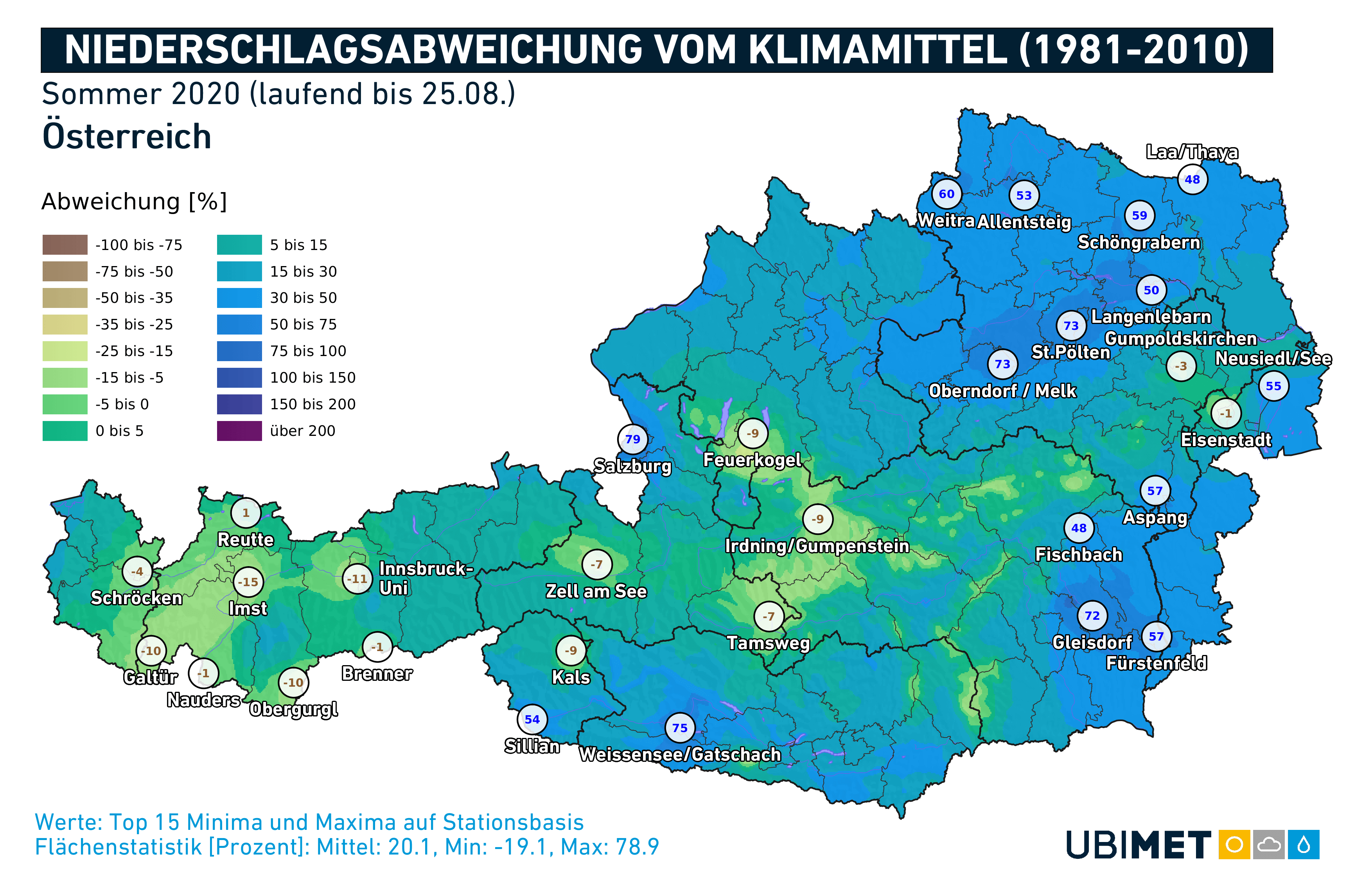 Niederschlagsabweichungen von langjährigen Mittel