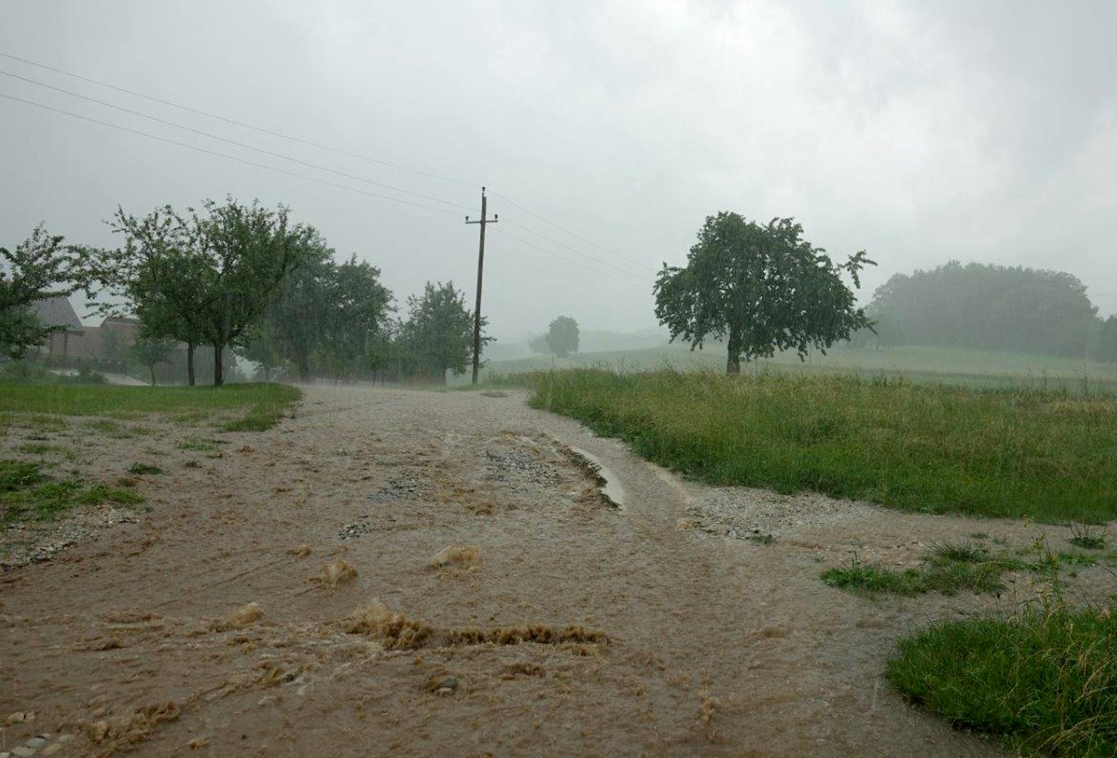 Überschwemmung nach einem Unwetter im Bezirk Neunkirchen. Archivbild, 12. Juni 2018