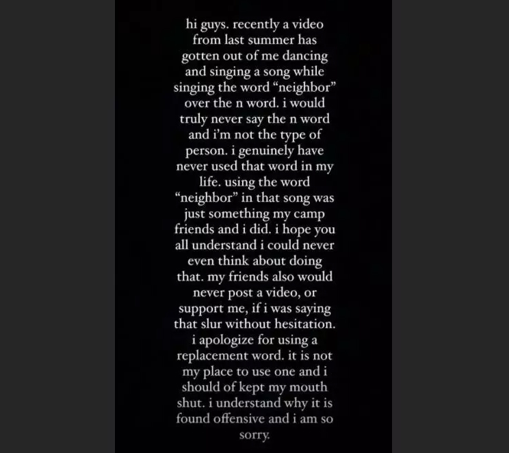 Noah Schnapps Nachricht auf Instagram