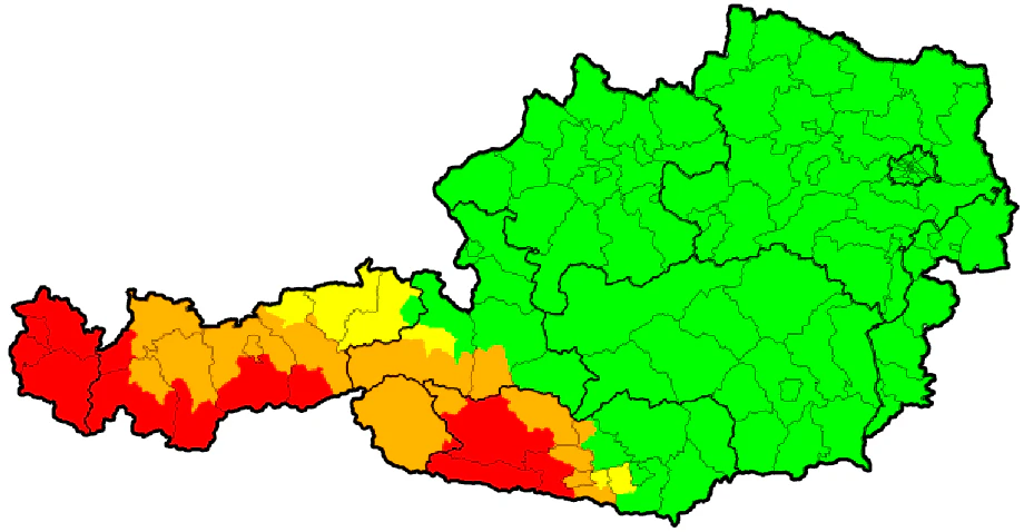 Unwetterkarte für Österreich am 28. August 2020 um 14 Uhr