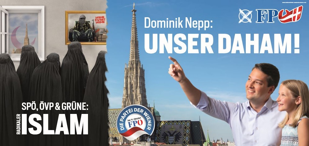 Dominik Nepp zeigt einem blonden Mädchen den Stephansdom<br>