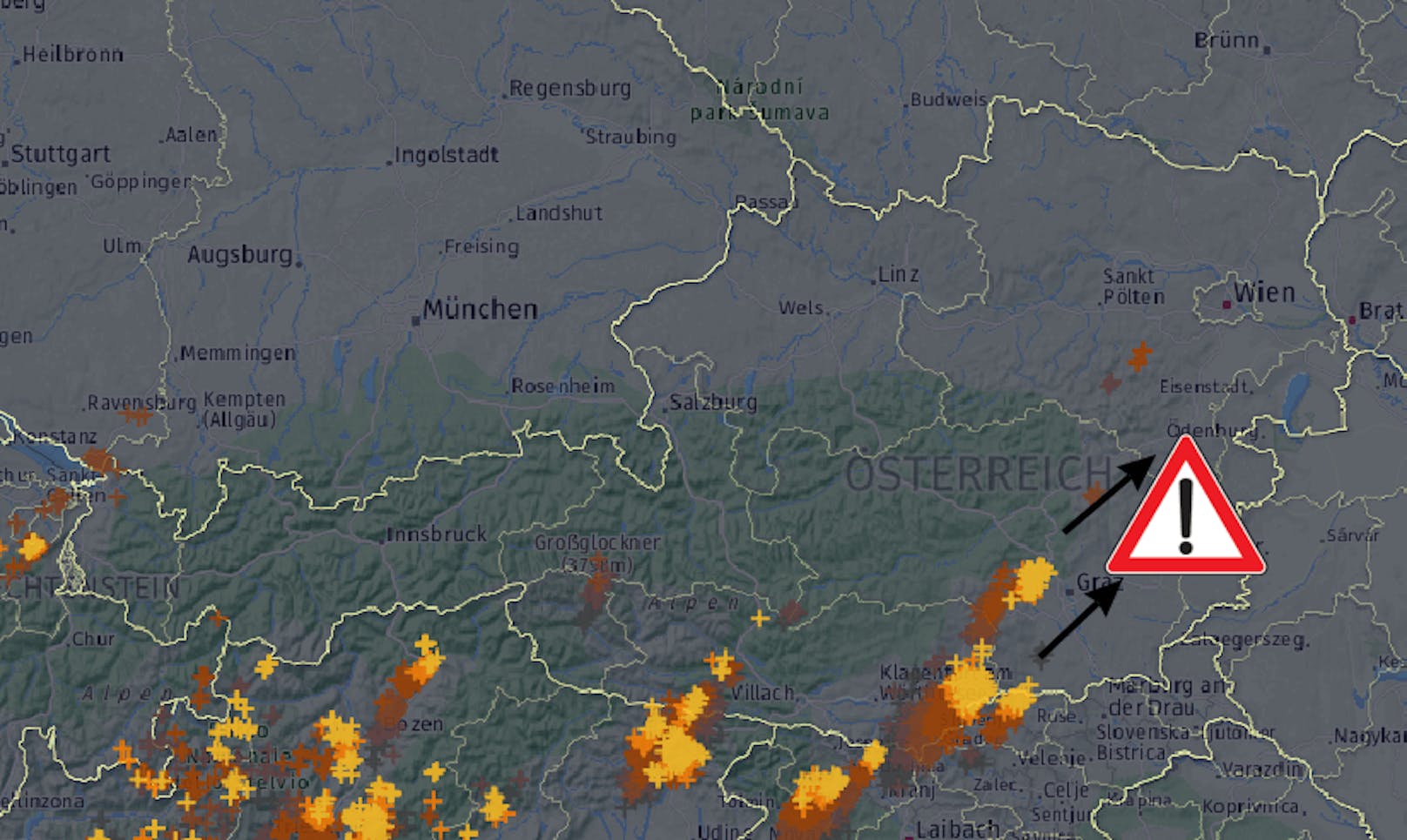 Gewitter treffen Österreich: Blitze um 15 Uhr (29. August 2020)