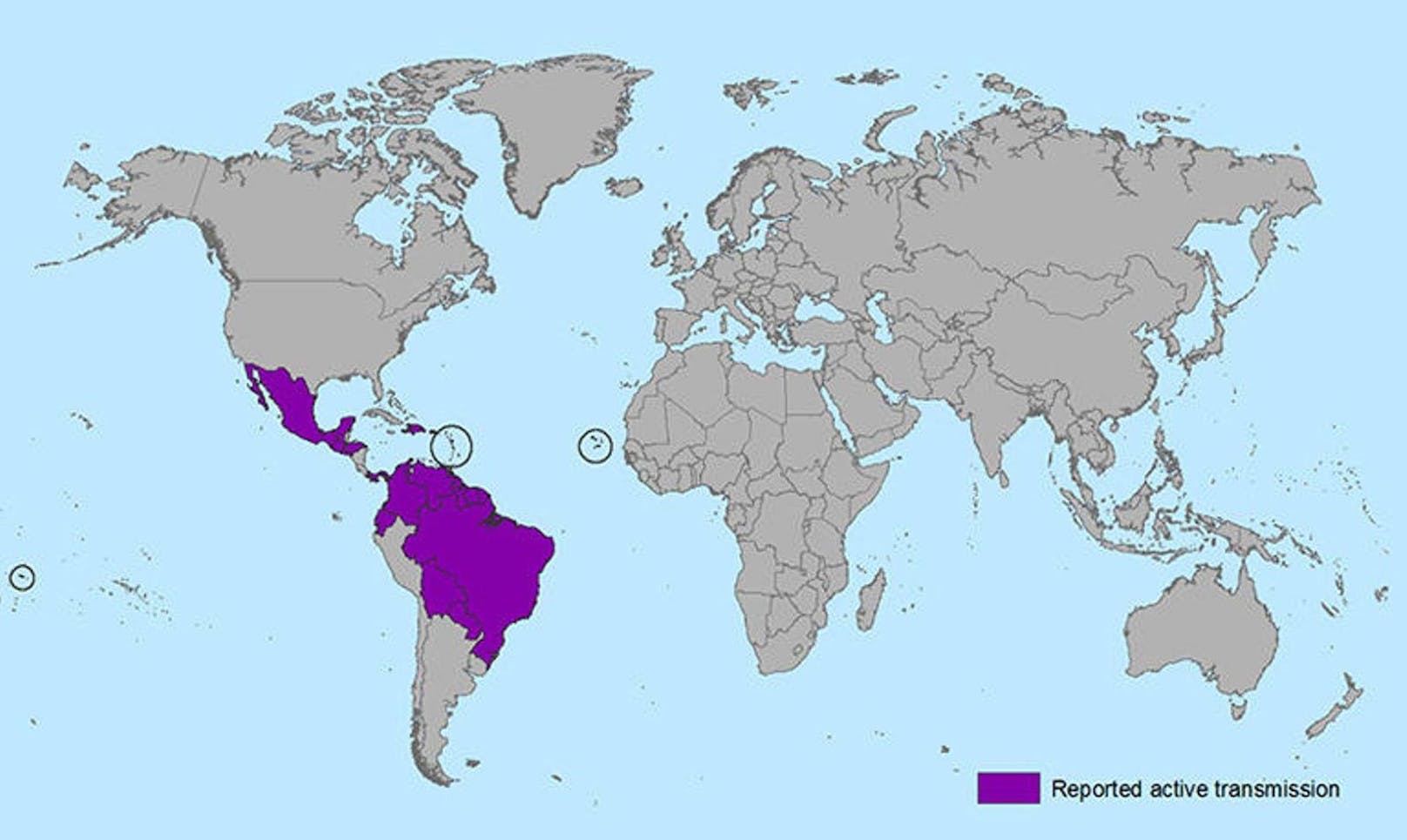 <strong>Zika-Virus-Verbreitung: </strong>Bis 2007 waren weniger als 15 Infektionen beim Menschen bekannt. Alle Fälle wurden in Afrika oder Südostasien nachgewiesen. Doch seit den Jahren 1015/2016 breitet es sich zunehmend auch in Süd- und Nordamerika aus. Im Januar 2016 ist es in 21 der 55 Länder des Kontinents präsent.