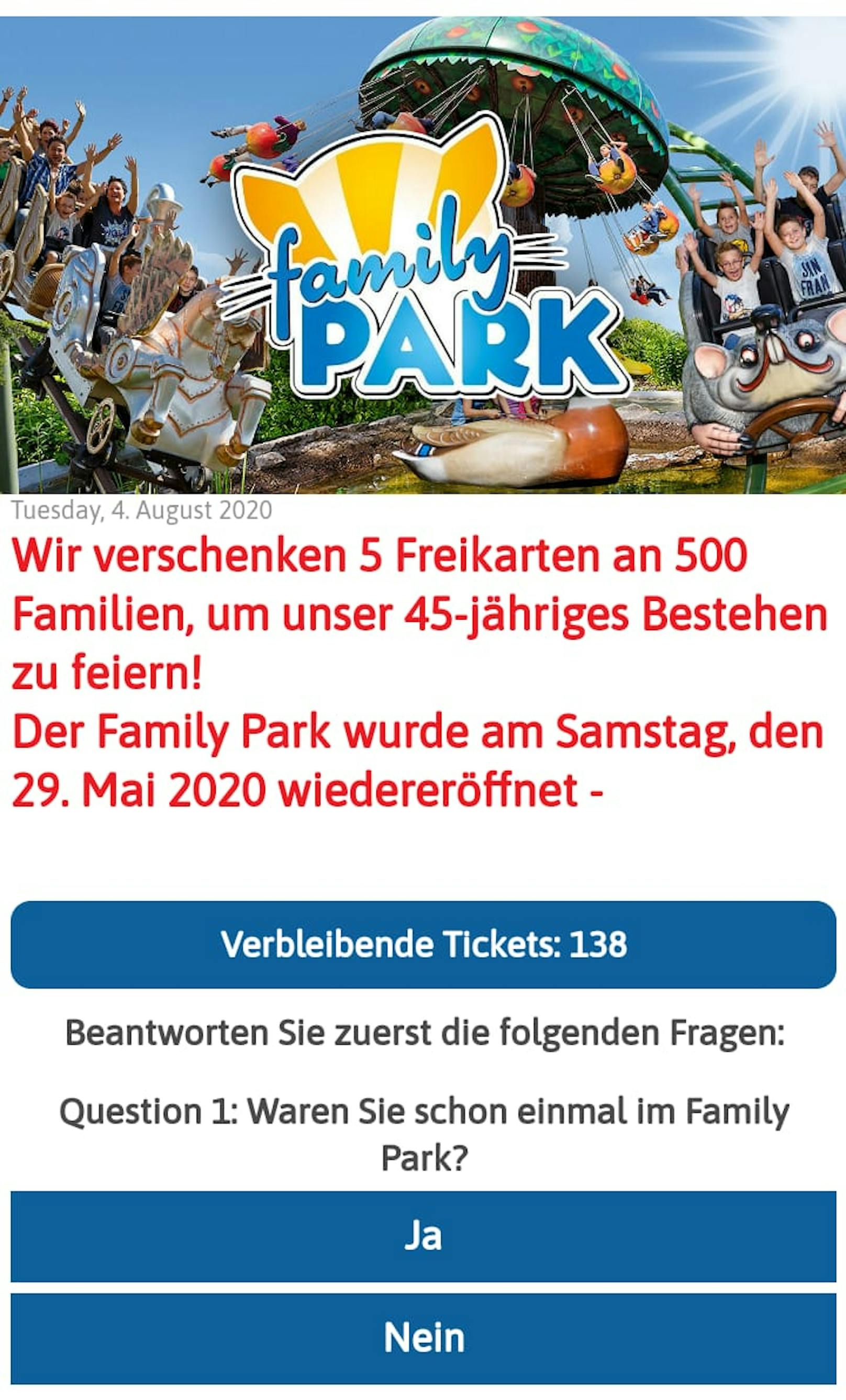 Whatsapp-Betrüger versprechen Freikarten für den Familypark im Burgenland. Doch es handelt sich wie so oft bei Whatsapp-Gewinnspielen um ein Fake.