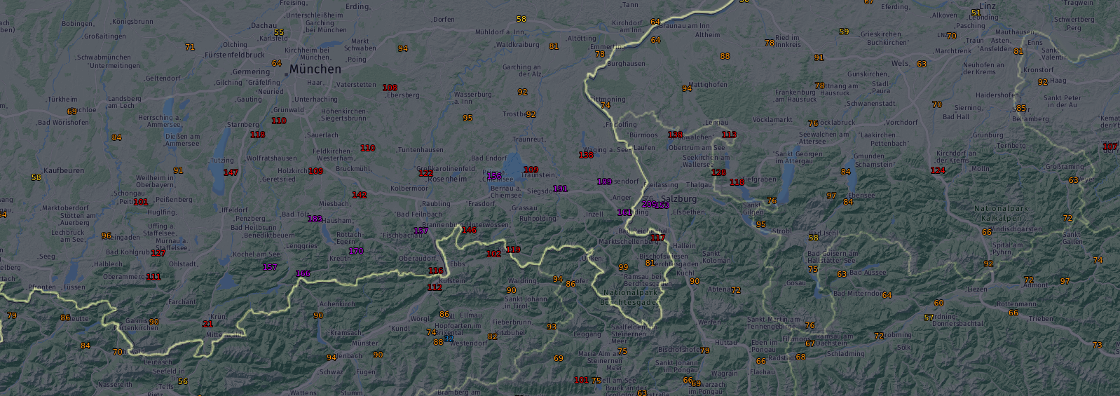 48-Stunden Niederschlagssummen bis 14 Uhr MESZ