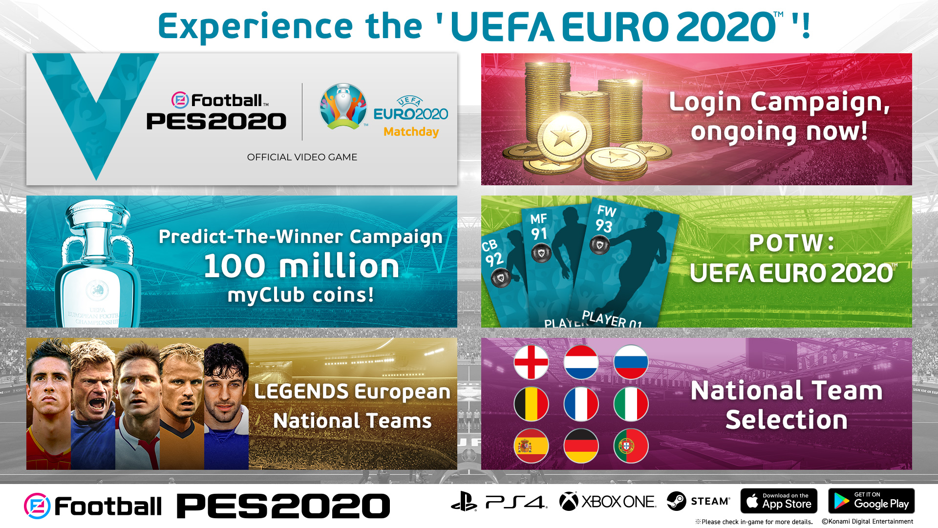 Konami verkündet EURO 2020-Kampagne für eFootball PES 2020 auf Konsole und Mobilgeräten.