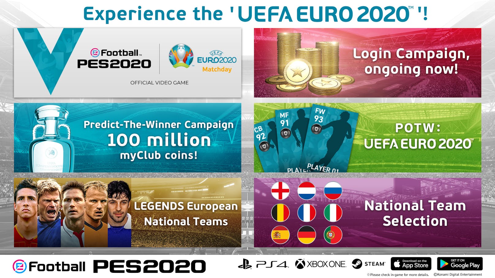 Konami verkündet EURO 2020-Kampagne für eFootball PES 2020 auf Konsole und Mobilgeräten.