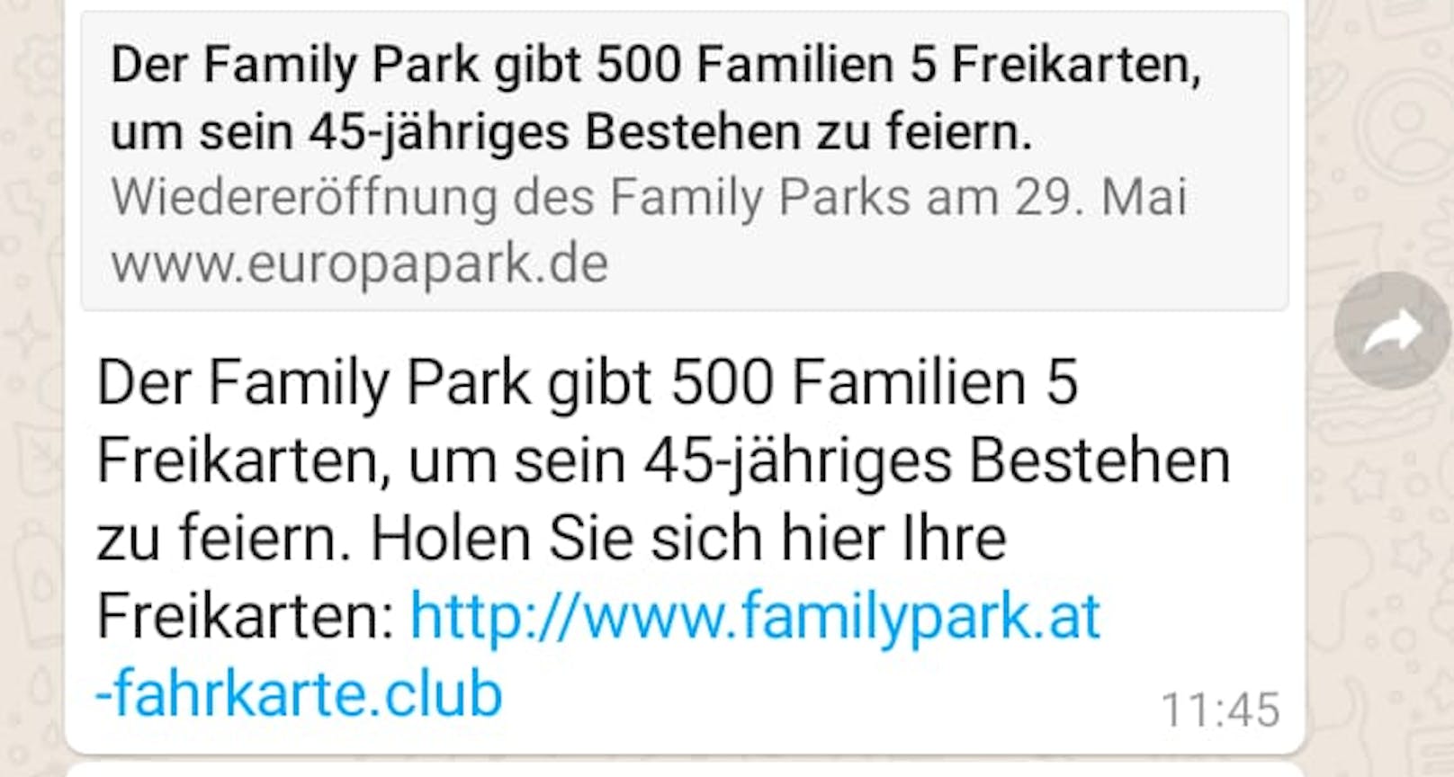 Whatsapp-Betrüger versprechen Freikarten für den Familypark im Burgenland. Doch es handelt sich wie so oft bei vermeintlichen Whatsapp-Gewinnspielen um ein Fake.