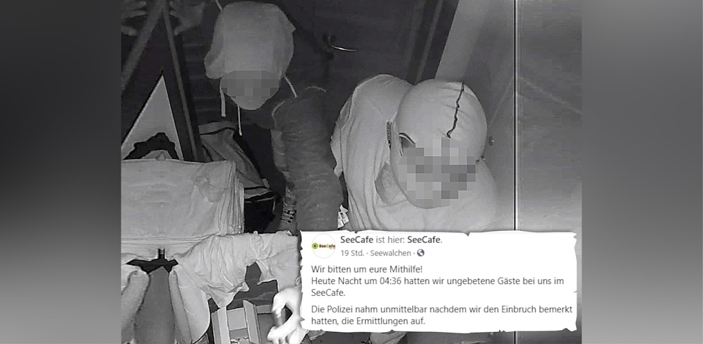 Diese beiden Männer sollen im Seecafe Seewalchen eingebrochen haben. Die Besitzerin veröffentlichte Fotos aus ihrer Überwachungskamera.