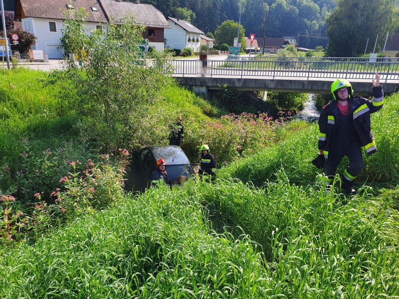 Die Feuerwehr zog das Auto heraus.