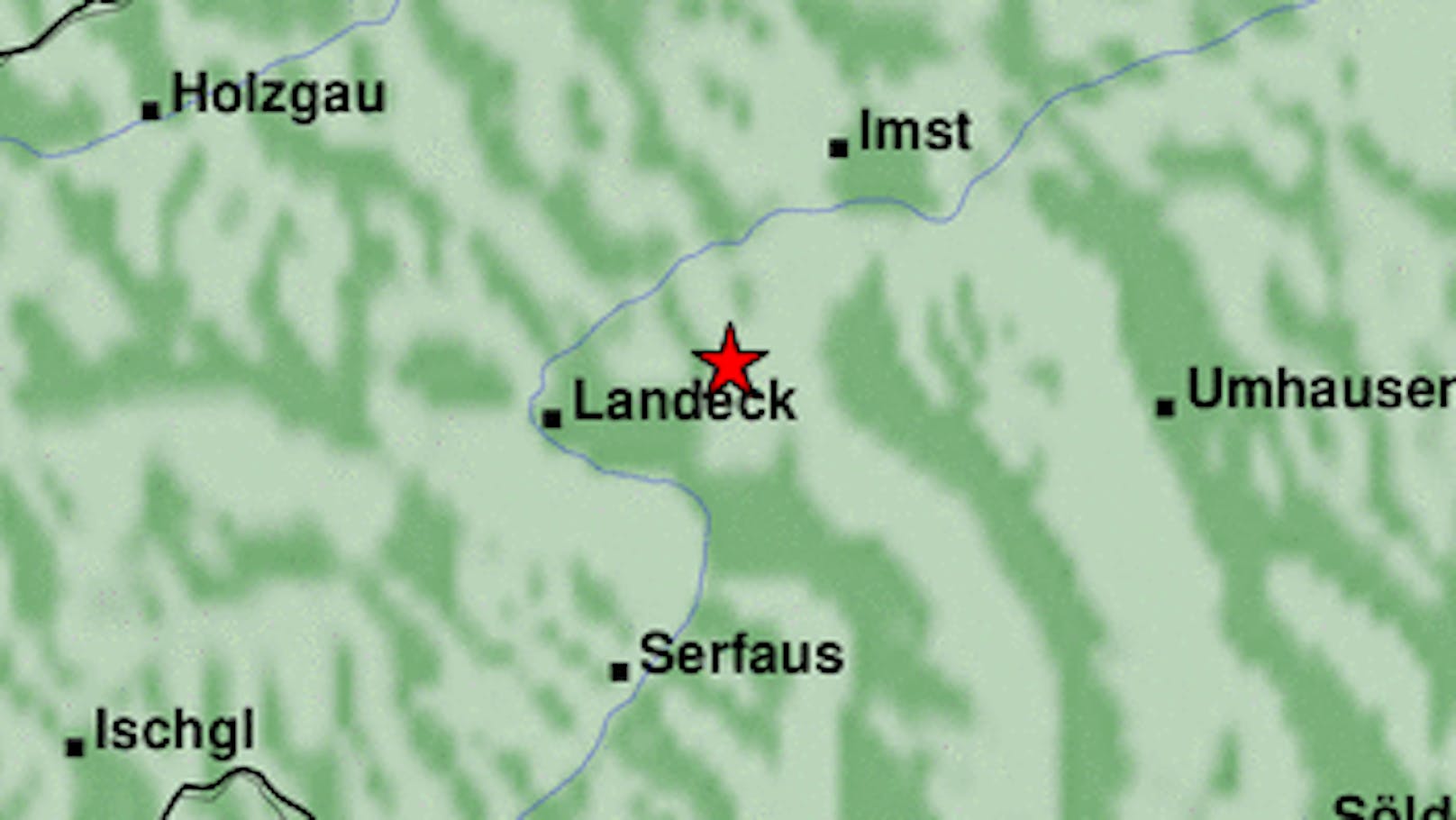 Epizentrum des 1. Erdbebens bei Landeck gegen 21.44 Uhr (8. August 2020)