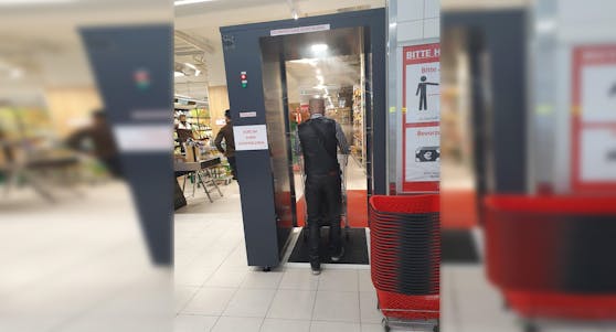 Neuheit im Supermarkt: Die Anti-Corona-Dusche