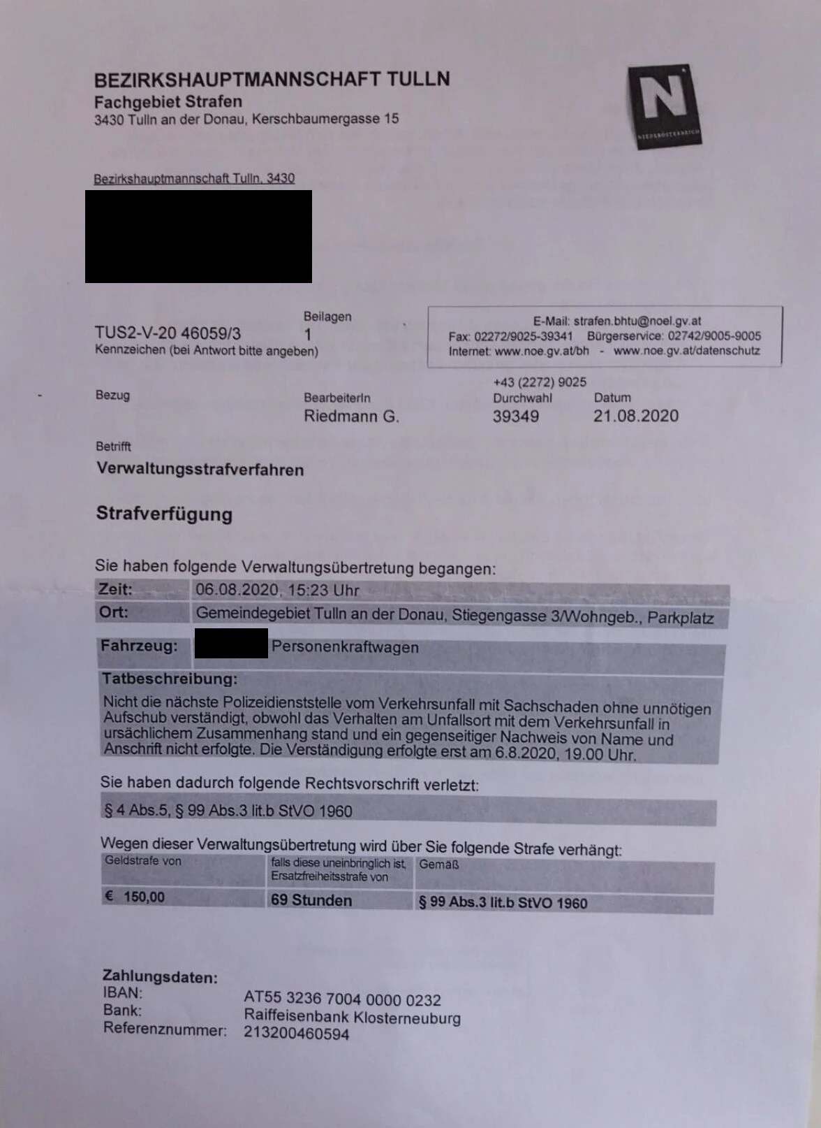 Die Original-Strafverfügung