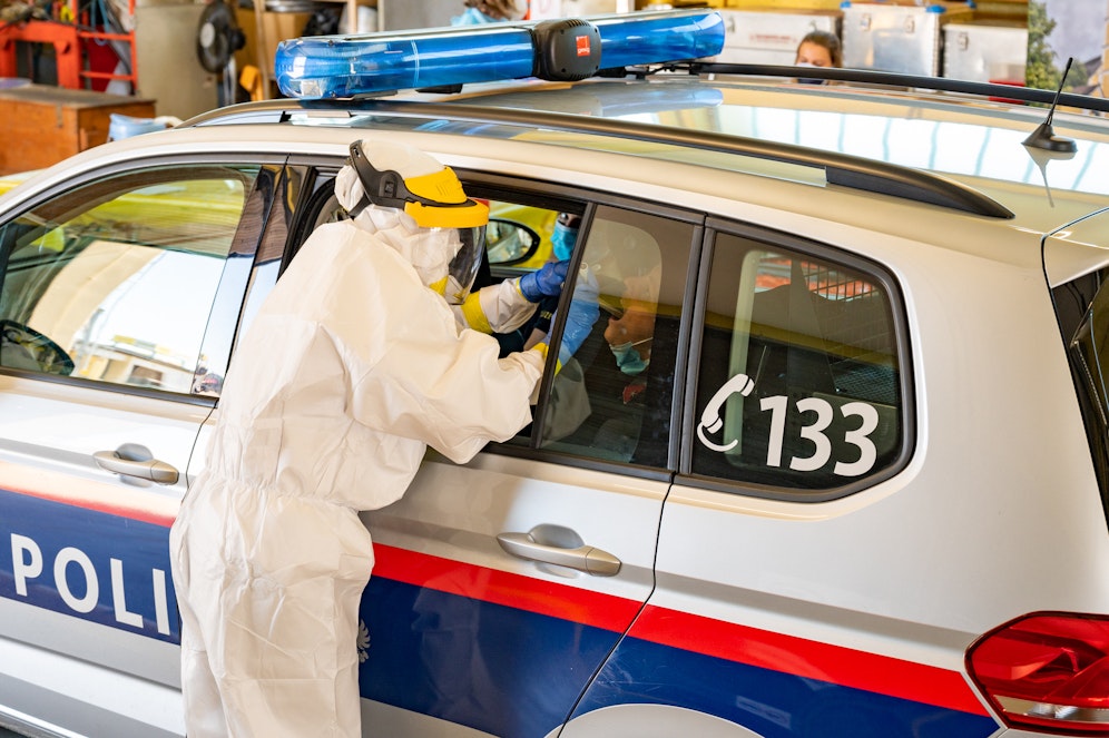 Das Corona-Drive-In-Testzentrum Ansfelden in Oberösterreich, aufgenommen am Donnerstag, 20. August 2020 .