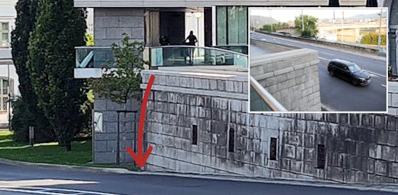 Direkt hinter der Mauer geht es mehrere Meter in die Tiefe.