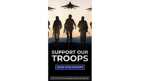 US-Wahlwerbeplakat "Support our Troops" wirbt mit russischen Jets und russischen Soldaten.