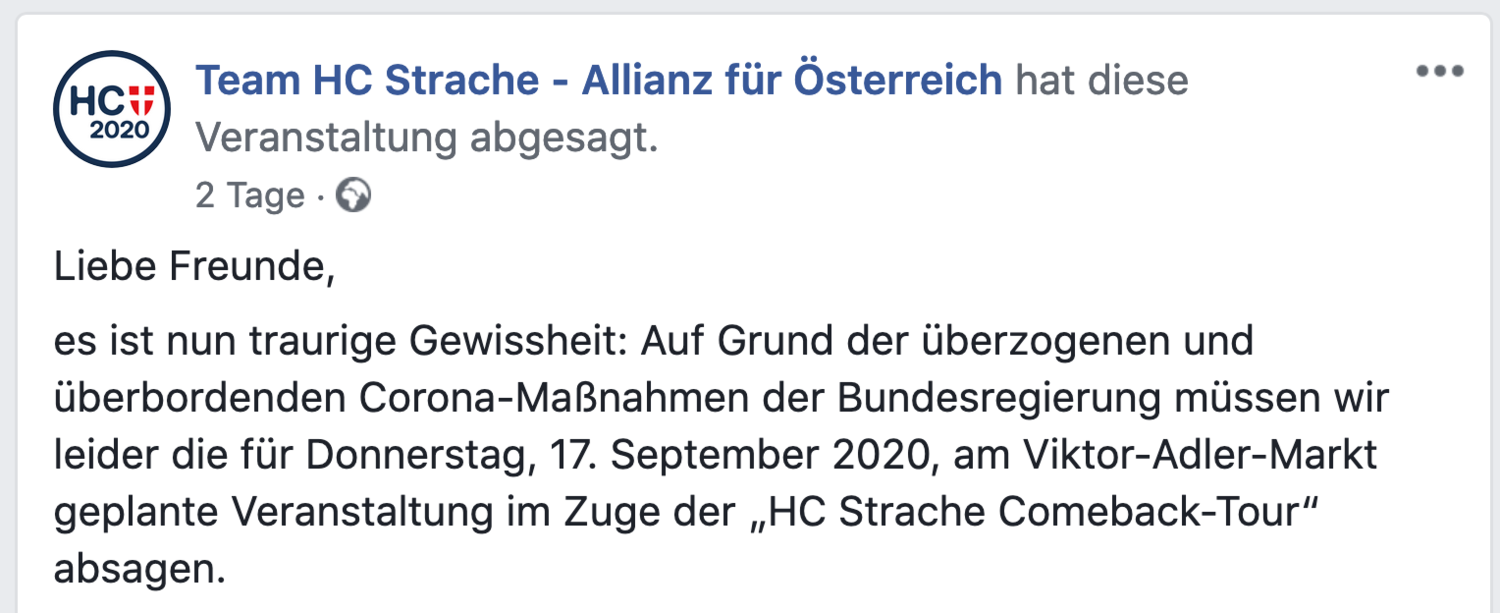 Das Absage-Statement auf Facebook