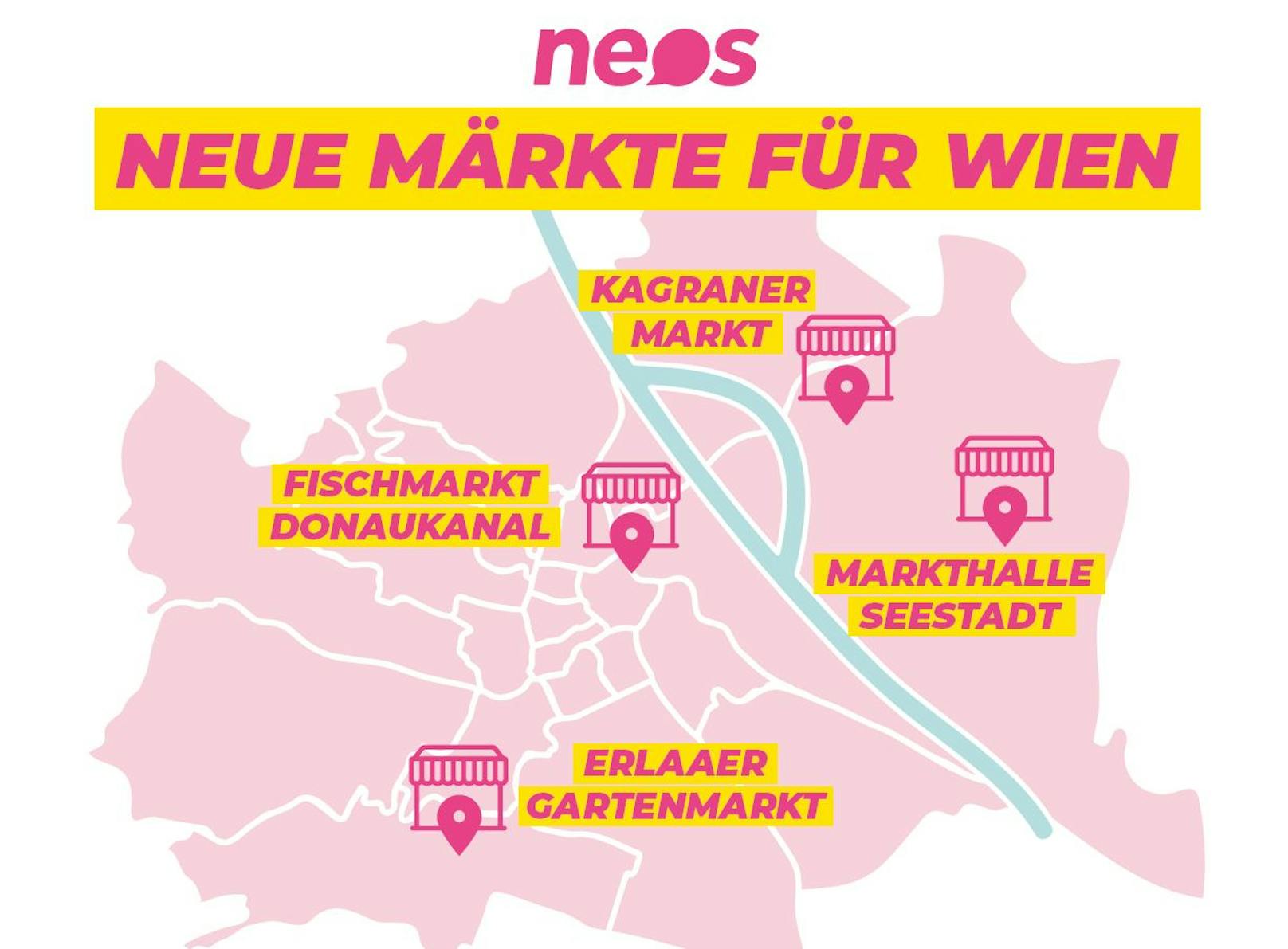 An diesen vier Standorten hätten die Wiener Neos gerne neue Märkte.