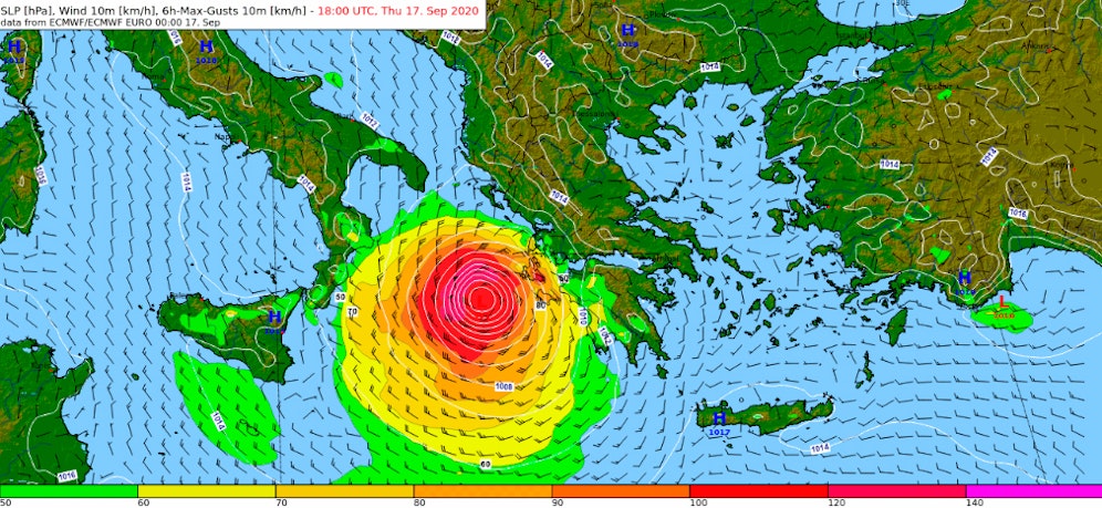 Vorhersage der Böen in den kommenden Stunden/Tage