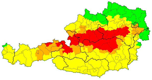 Unwetterwarnkarte für Österreich am 17. September 2020, Stand 7.30 Uhr