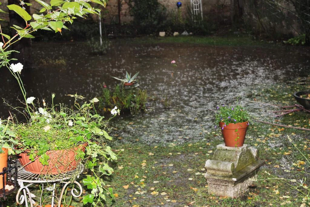 Überschwemmter Garten in Bad Fischau